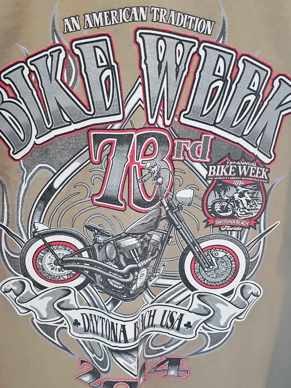 Bike Week 73rd Daytona Beach 2014 Mens XL Tee Tan